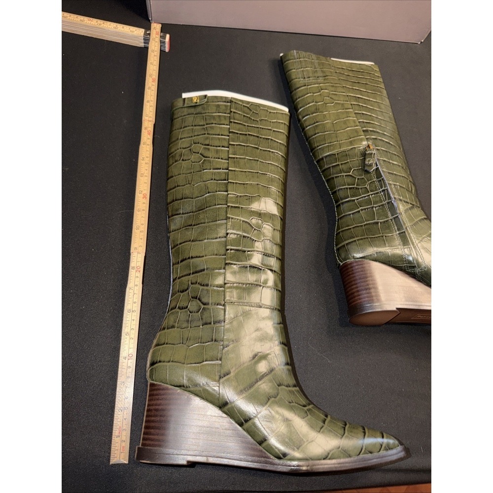 Franco Sarto Estella Wedge Tall Boot Green Croc Embossed Leather Size 7 NIB $225 - Picture 7 of 13